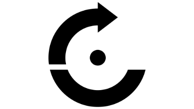 Evolved brand symbol featuring a rotating arrow graphic.